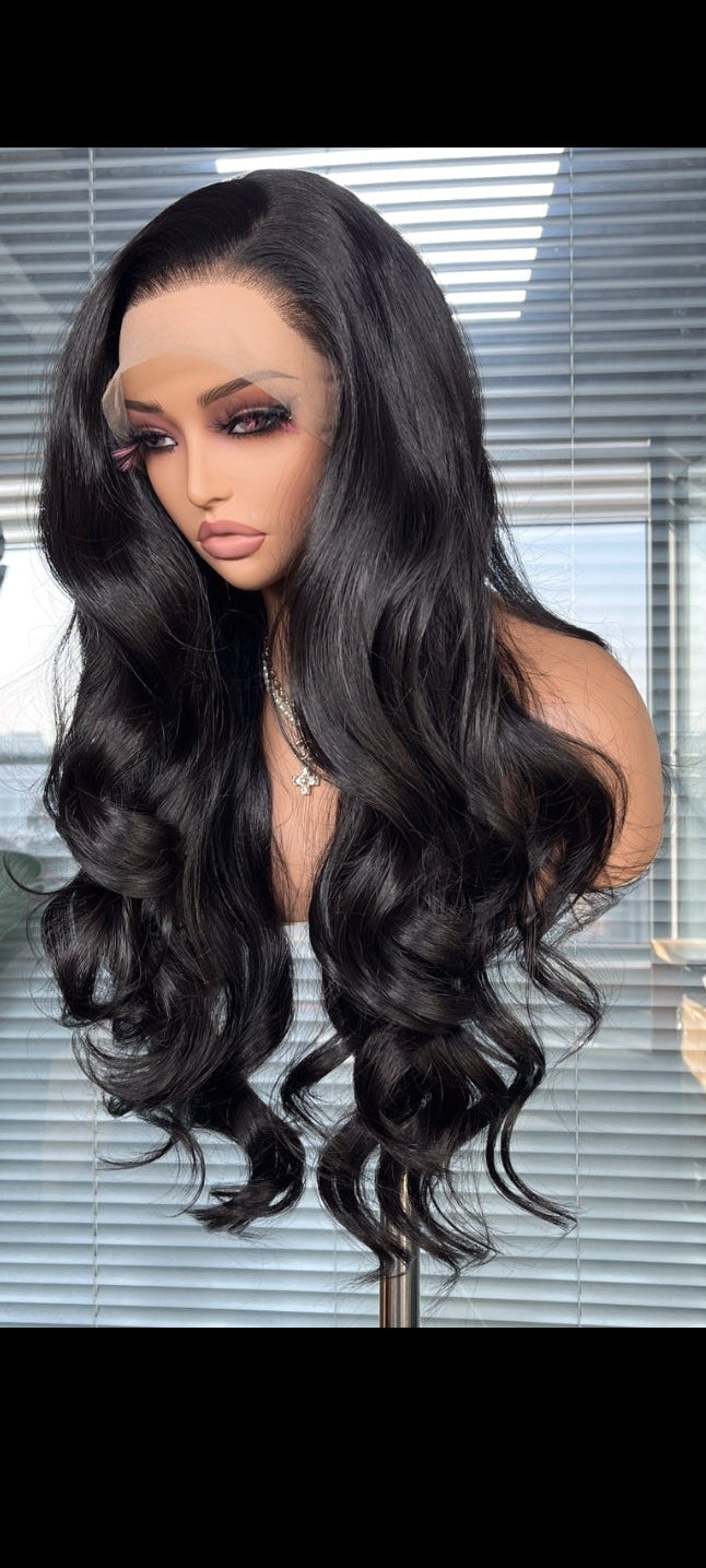 28" Inch 13×4 HD Frontal lace Black bouncy Human blend unit South Africa