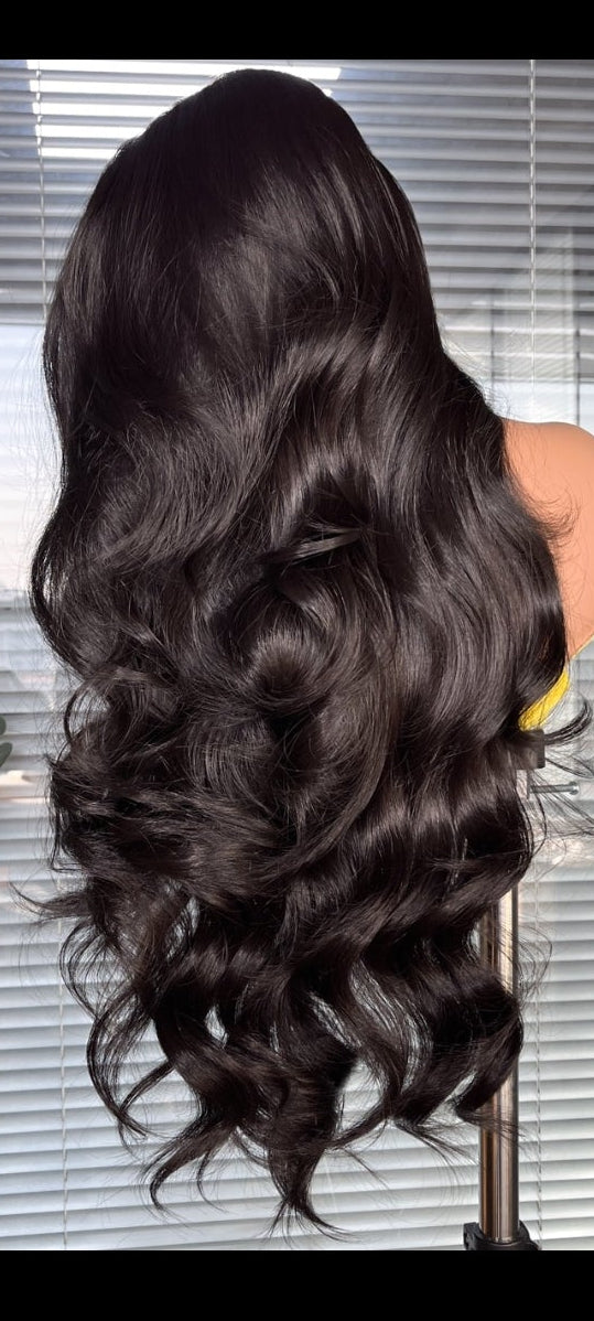 28" Inch 13×4 HD Frontal lace Black bouncy Human blend unit South Africa