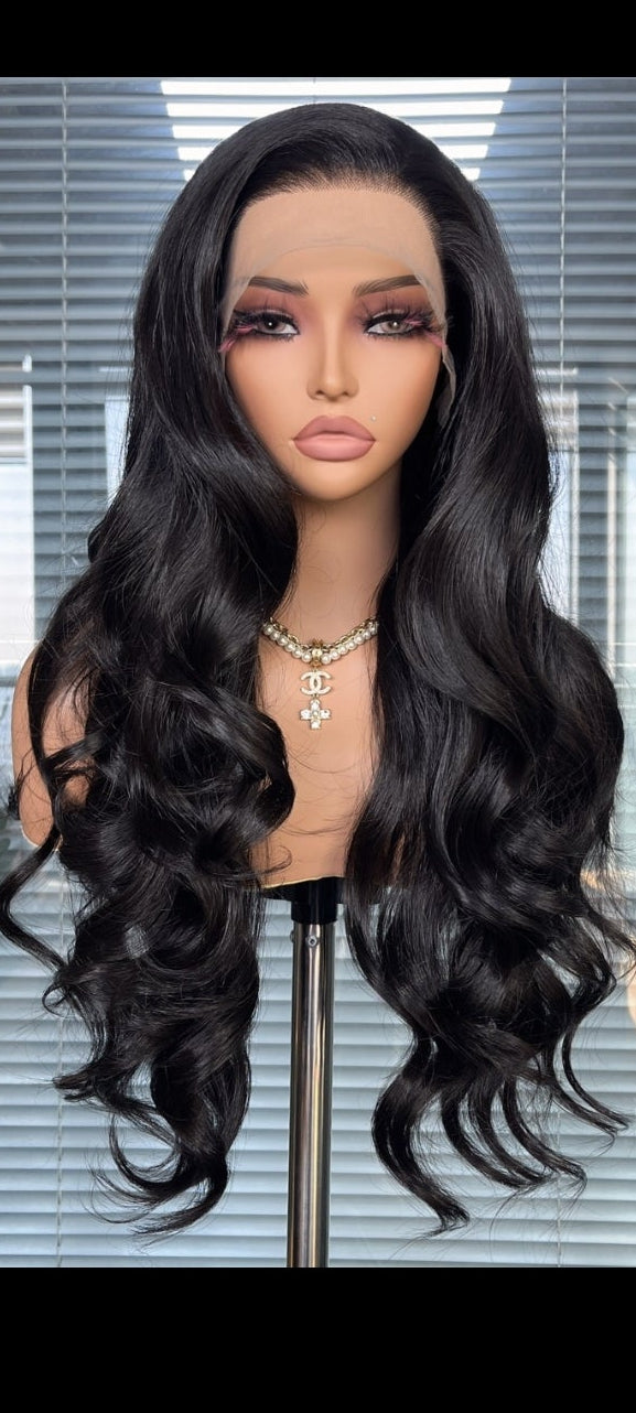 28" Inch 13×4 HD Frontal lace Black bouncy Human blend unit South Africa